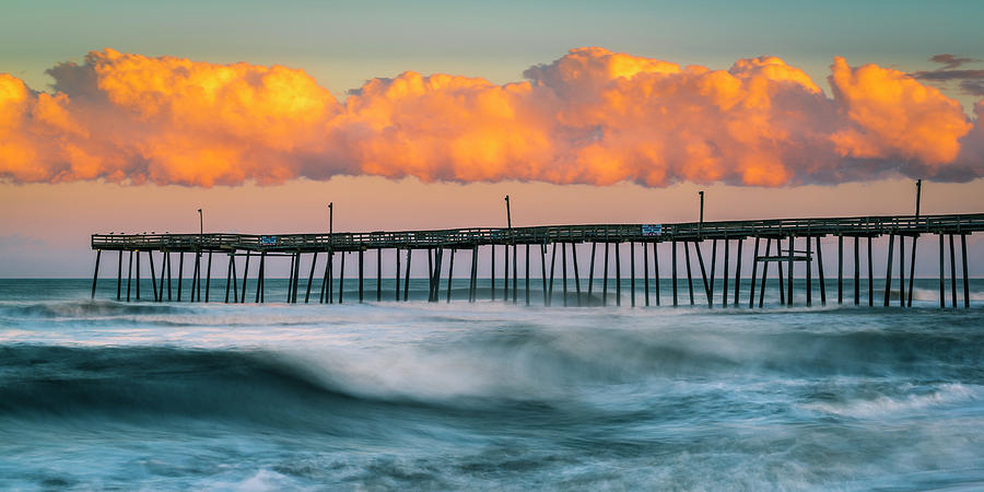 Rodanthe Fishing Pier and Clouds at Sunset Panorama Photograph by Ranjay Mitra
