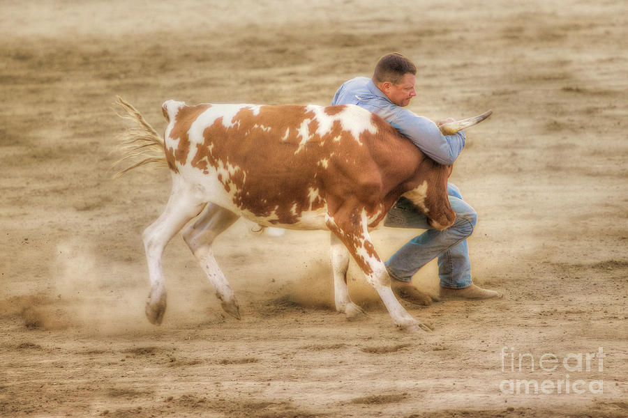 Rodeo Cowboy and Calf Digital Art by Randy Steele