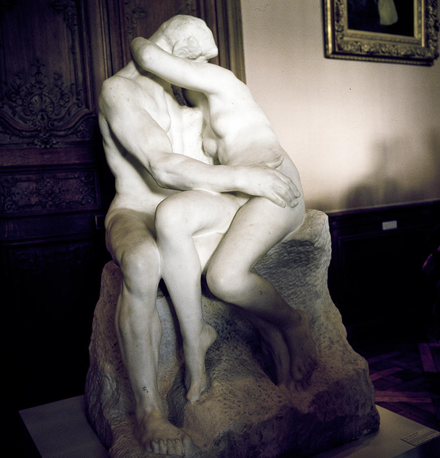 Black And White Pyrography - The Kiss Auguste Rodin -1840 -1917 by Cyril Jayant