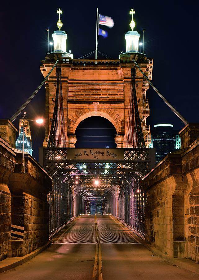 Roebling Bridge at Night Photograph by Frozen in Time Fine Art Photography