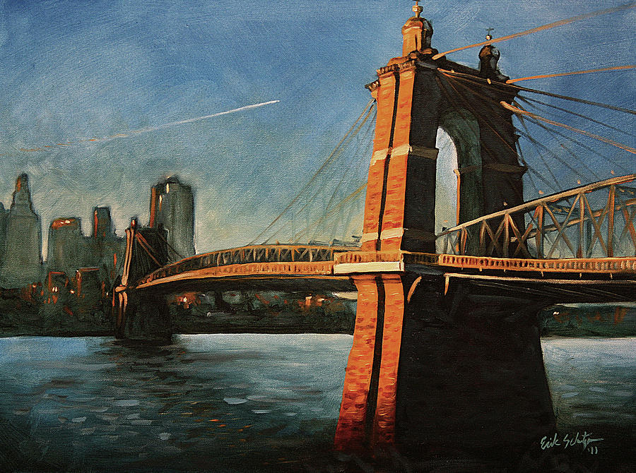 Cincinnati Painting - Roebling Bridge No.1 by Erik Schutzman