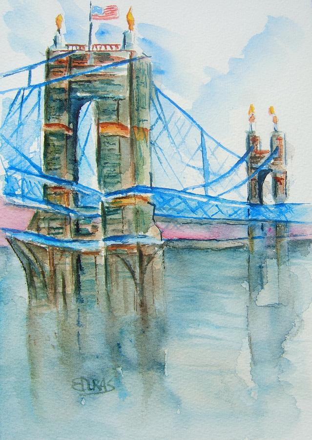 Roebling on the Ohio River Painting by Elaine Duras