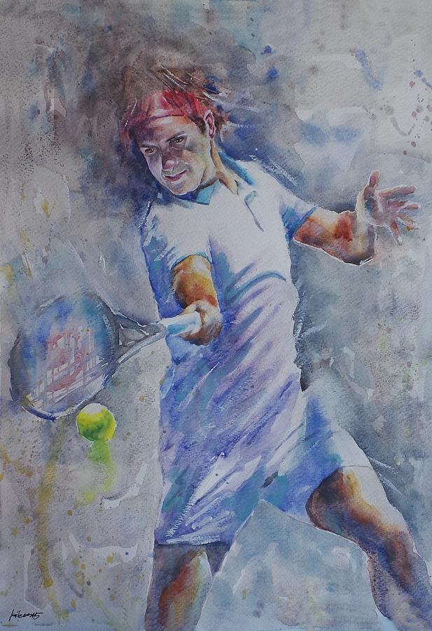 Roger Federer - Portrait 8 Painting by Baris Kibar - Fine Art America