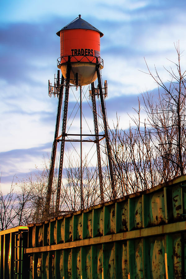 Architecture Photograph - Rogers Arkansas Water Tower Along the Tracks by Gregory Ballos