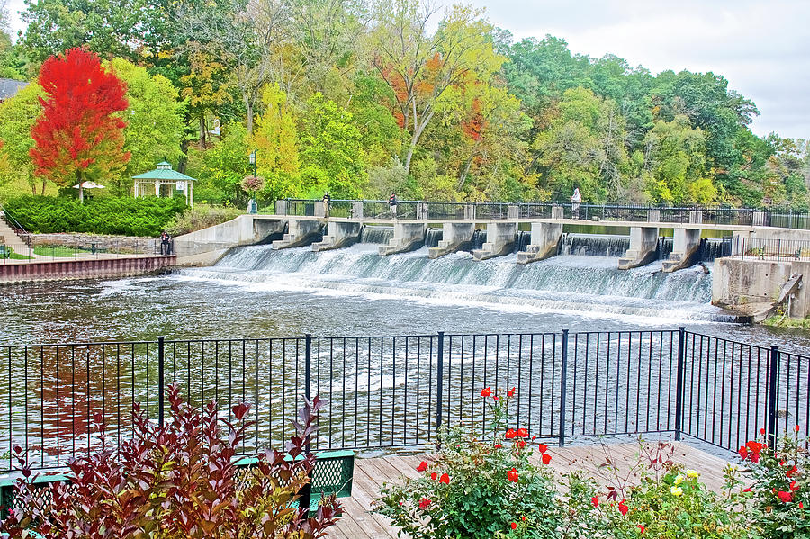 Rogue River and Rogue River Dam in Rockford, Michigan  Photograph by Ruth Hager