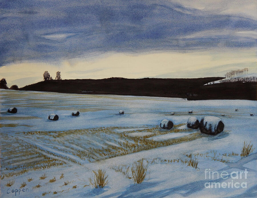 Rolled Hay - View from Canning Factory Road #1 Painting by Robert Coppen