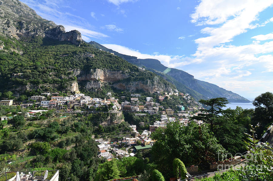 Rolling Hills and Sea Cliffs Surrounding the Village of Positano Photograph by DejaVu Designs
