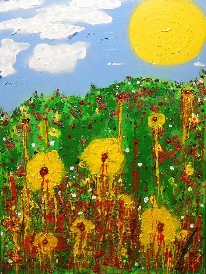 Abstract Painting - Rolling Hills Flower Garden by GH FiLben