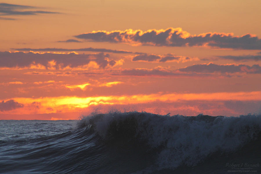 Rolling Waves, Orange Horizon Photograph by Robert Banach