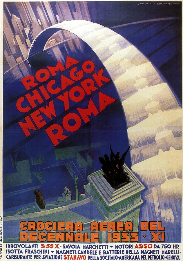 Chicago Painting - Roma, Chicago, New York - Vintage Illustrated Poster by Studio Grafiikka