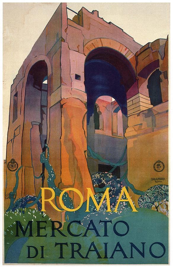 Roma Mercato Di Traiano - Romes Trajan Market - Retro Travel Poster - Vintage Poster Mixed Media