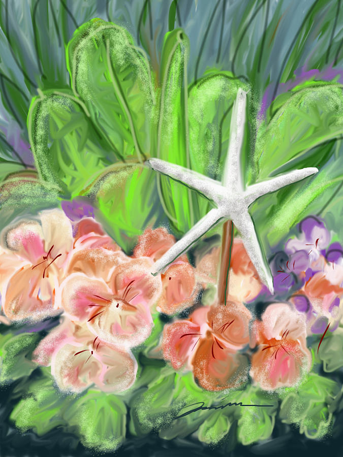 Romaine Lettuce With Starfish Painting by Jean Pacheco Ravinski