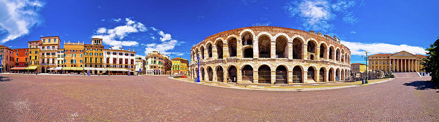 Roman amphitheatre Arena di Verona and Piazza Bra square panoram Photograph by Brch Photography