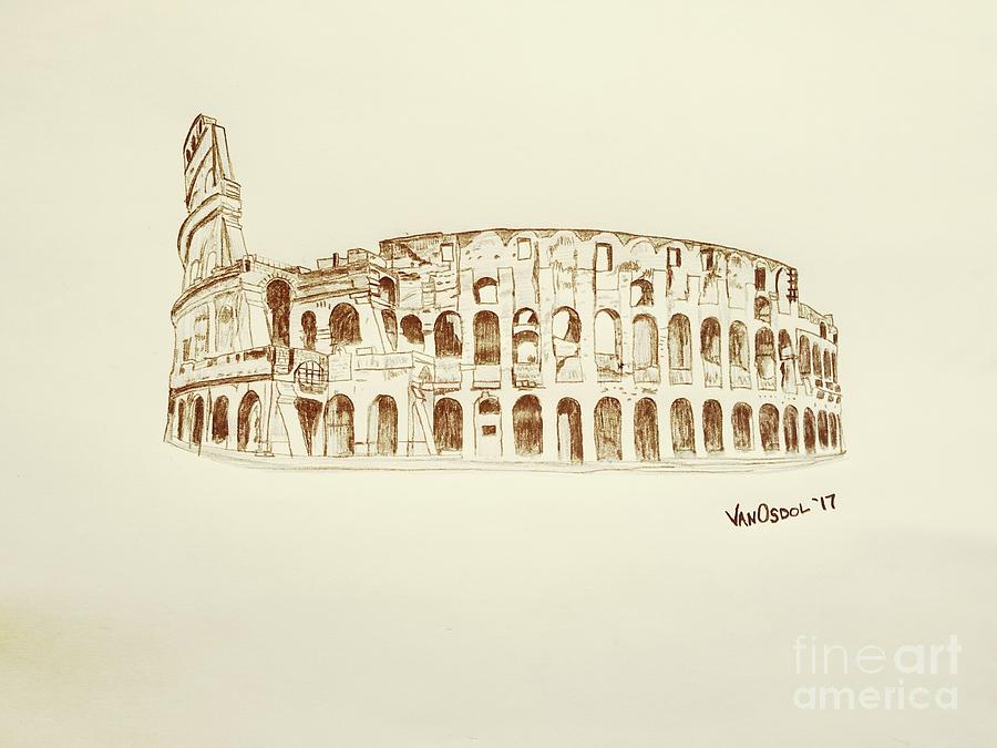 Roman Colosseum Ancient Ruins Vintage Drawing By Scott D Van Osdol