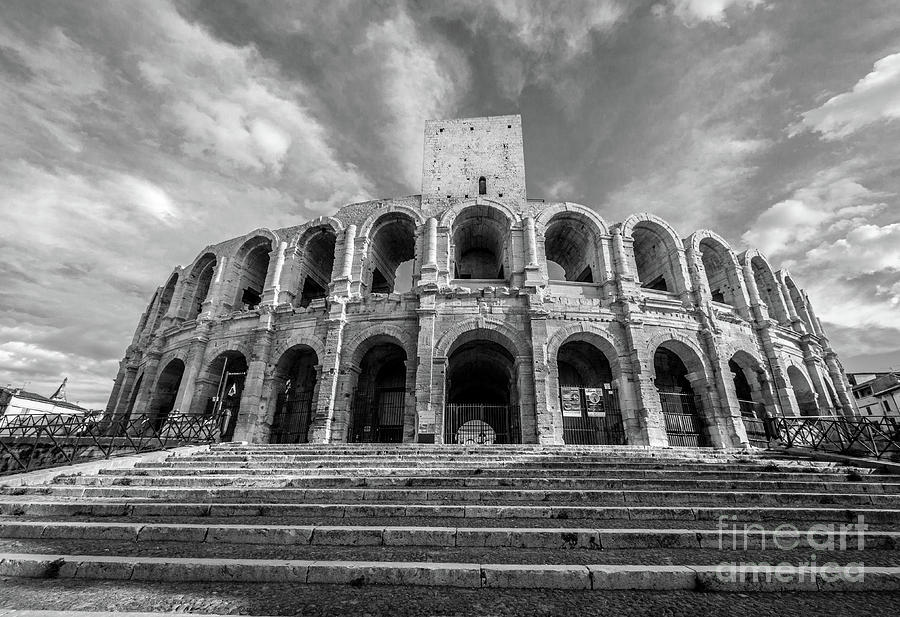 Roman Colosseum In Center Of Arles, France,  Blk Wht Photograph by Liesl Walsh