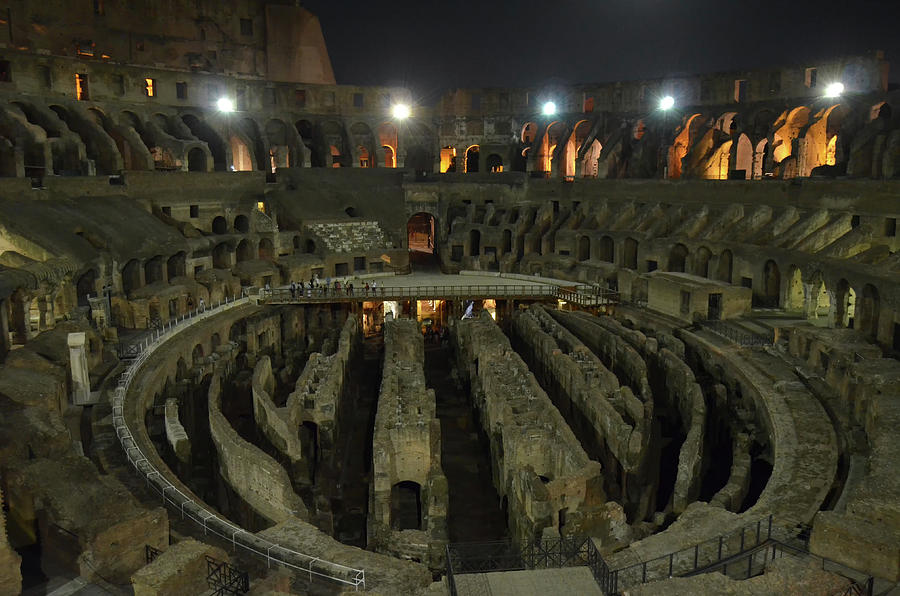 Roman Colosseum Interior and Underground at Night Photograph by Shawn OBrien