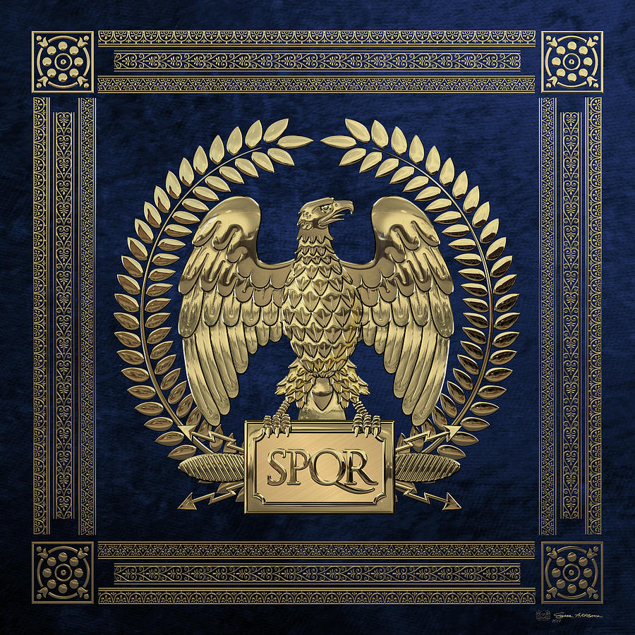Roman Empire - Gold Imperial Eagle over Blue Velvet Digital Art by Serge Averbukh