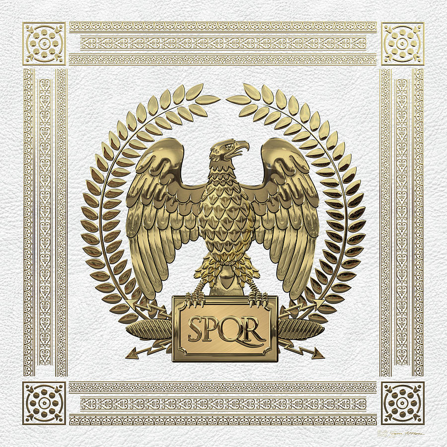 Roman Empire - Gold Imperial Eagle over White Leather Digital Art by Serge Averbukh