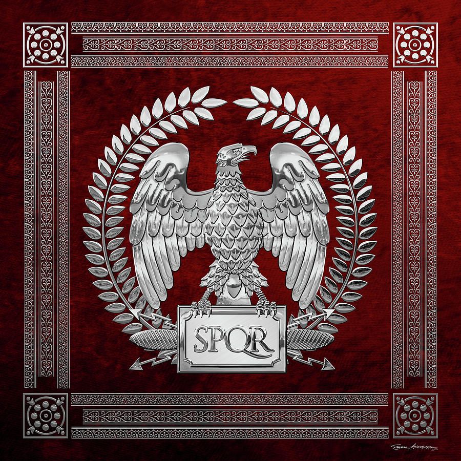 Roman Empire - Silver Imperial Eagle over Red Velvet Digital Art by Serge Averbukh