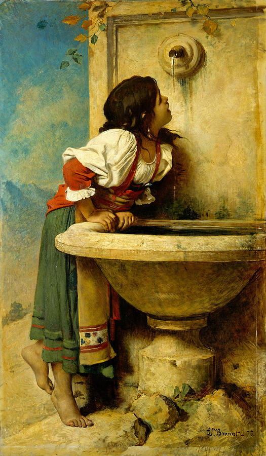 Roman Girl at a Fountain Painting by Leon Bonnat