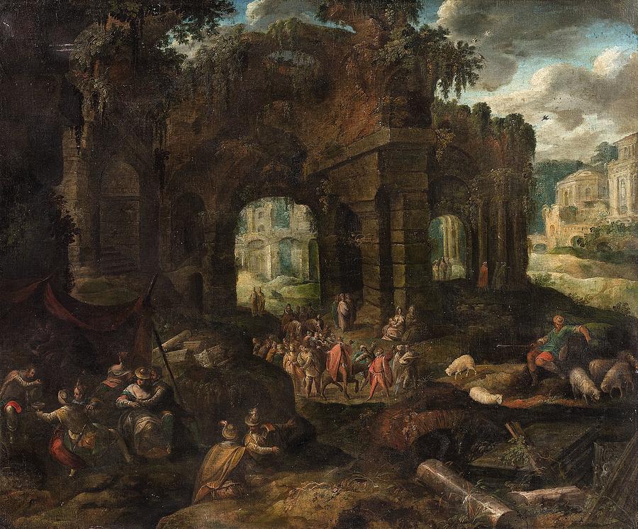 Roman Landscape With Ruins And A Carneval Procession Painting