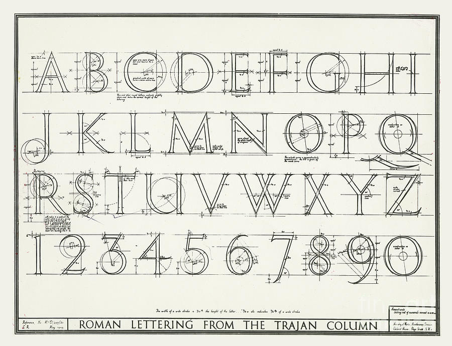 Roman lettering from the Trajan Column Drawing by English School