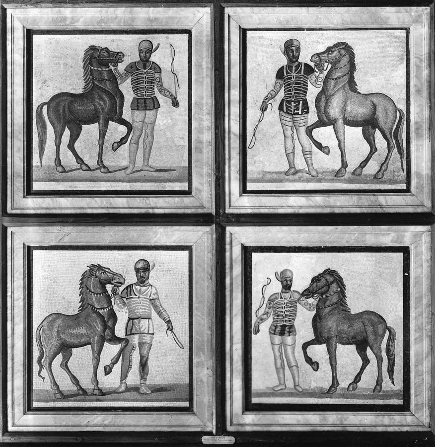 Horse Photograph - Roman Mosaic: Charioteers by Granger