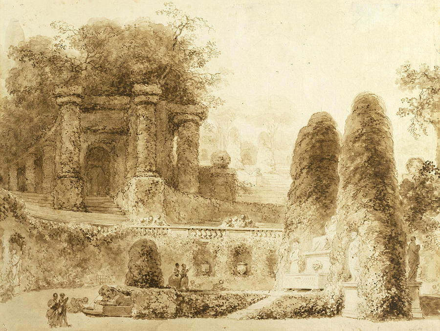 Roman Park with Fountain  Drawing by Jean-Honore Fragonard