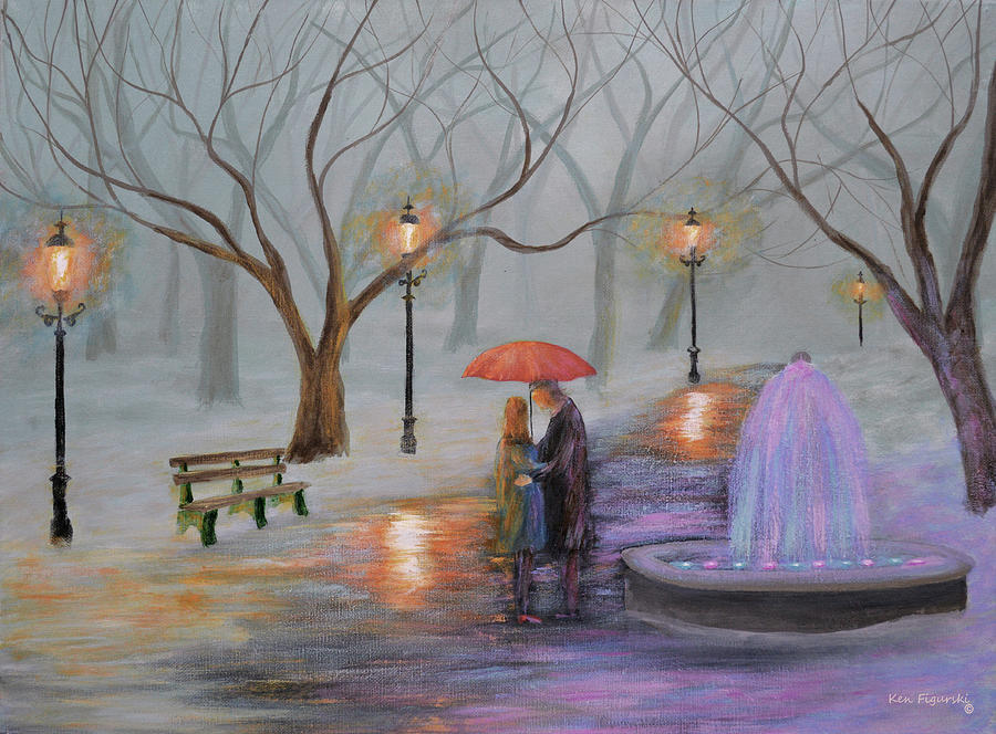 Winter Painting - Romance In The Park by Ken Figurski