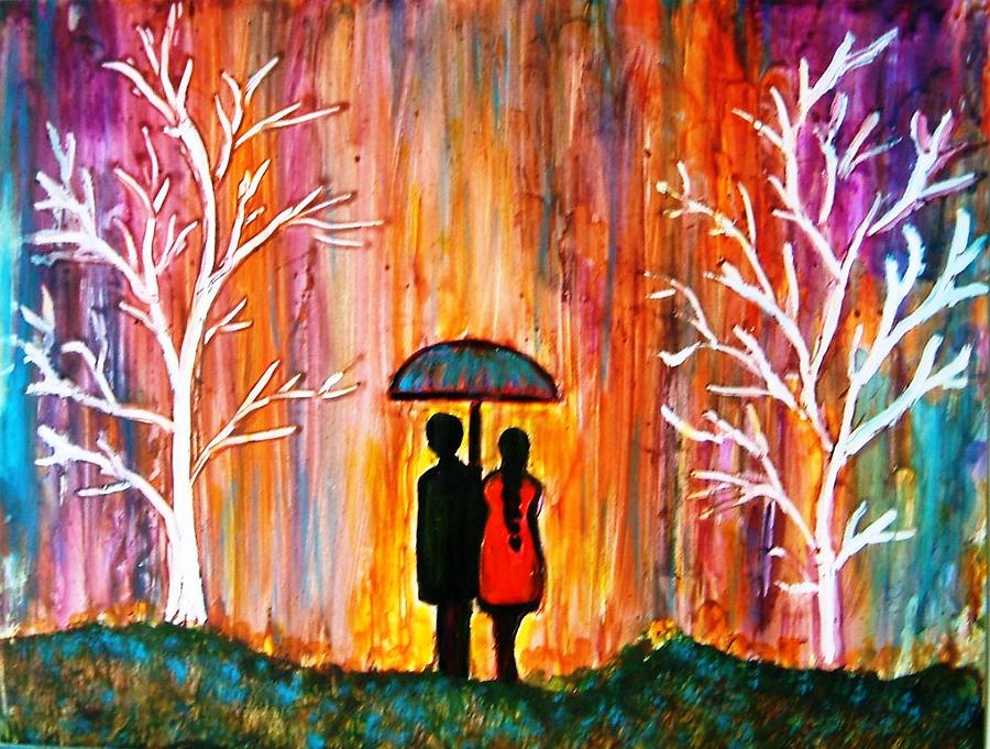 Romance in the Rain Painting by Manjiri Kanvinde
