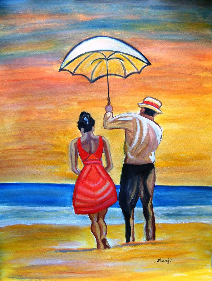 Romance on the beach Painting by Manjiri Kanvinde
