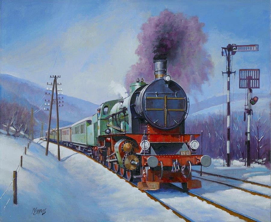 Romanian 2-8-0 in the snow Painting by Mike Jeffries