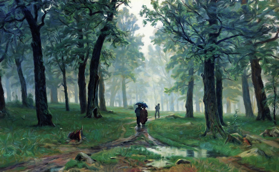 Romantic Forest Walk In The Rain Painting