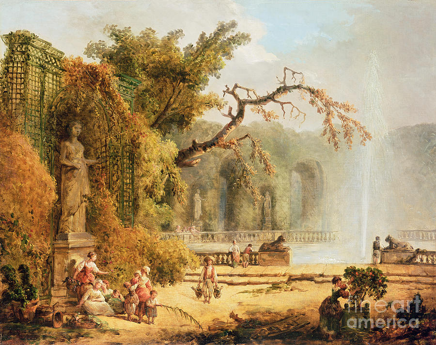 Garden Painting - Romantic garden scene by Hubert Robert