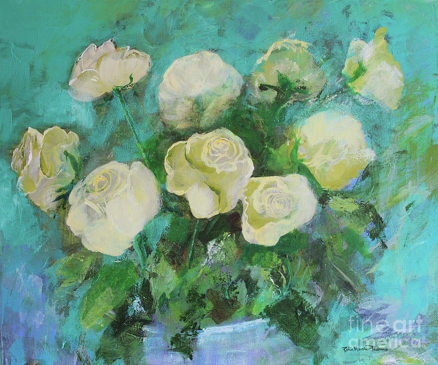 Romantic Green Tea Roses by Robin Maria Pedrero Painting by Robin Pedrero