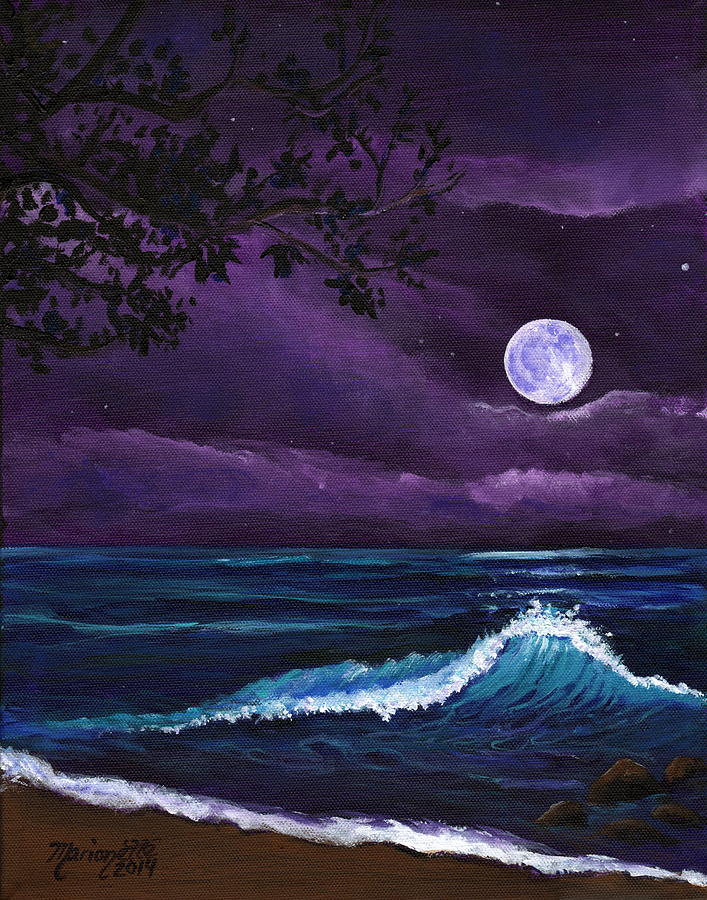 Romantic Kauai Moonlight Painting by Marionette Taboniar