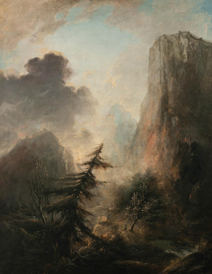 Romantic Landscape with Spruce Painting by Elias Martin