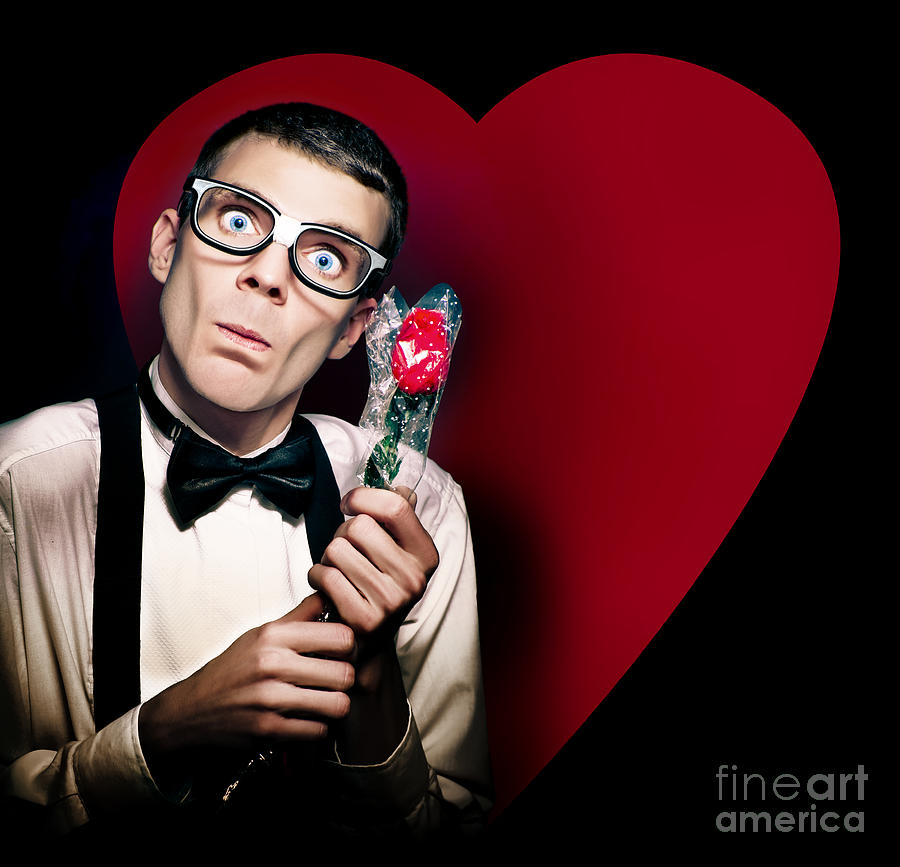 Romantic Nerd Holding Rose On Love Heart Background Photograph by Jorgo Photography