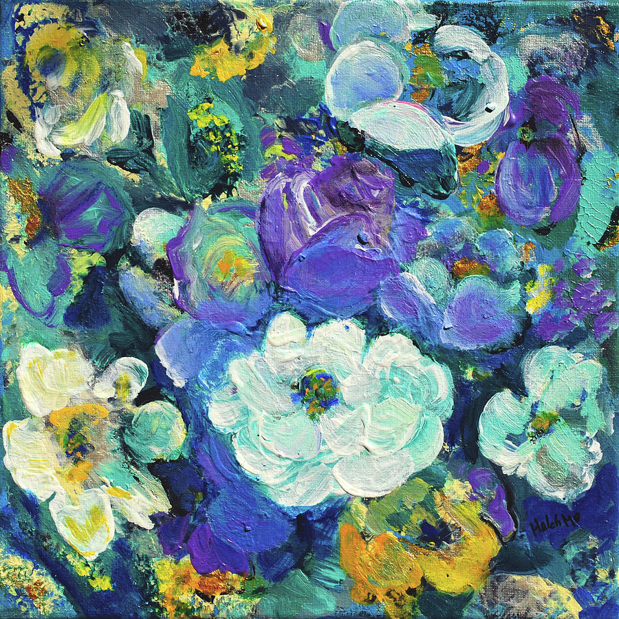 Romantic Rose Garden Purple and Blue Painting by Haleh Mahbod