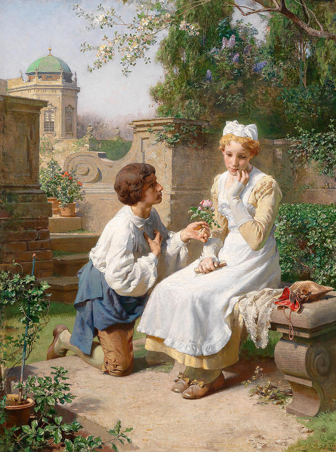 Romantic scene in the garden of the Belvedere Painting by Julius Victor Berger