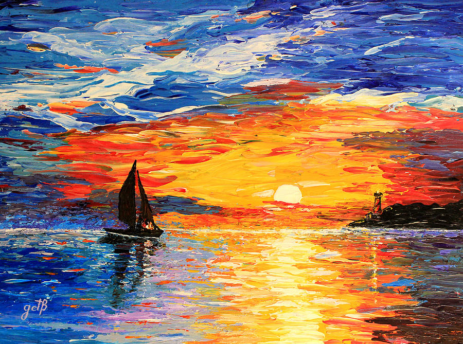 Romantic Sea Sunset Painting by Blanaru