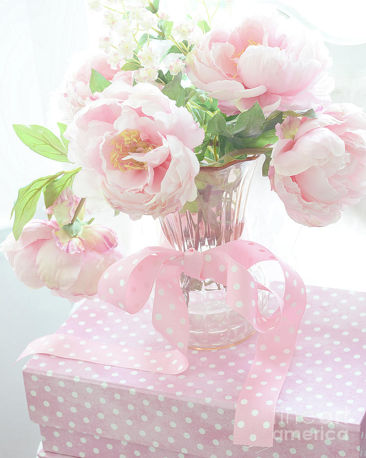 Romantic Shabby Chic Pink Pastel Peonies - Shabby Chic Peony Floral Decor Photograph by Kathy Fornal