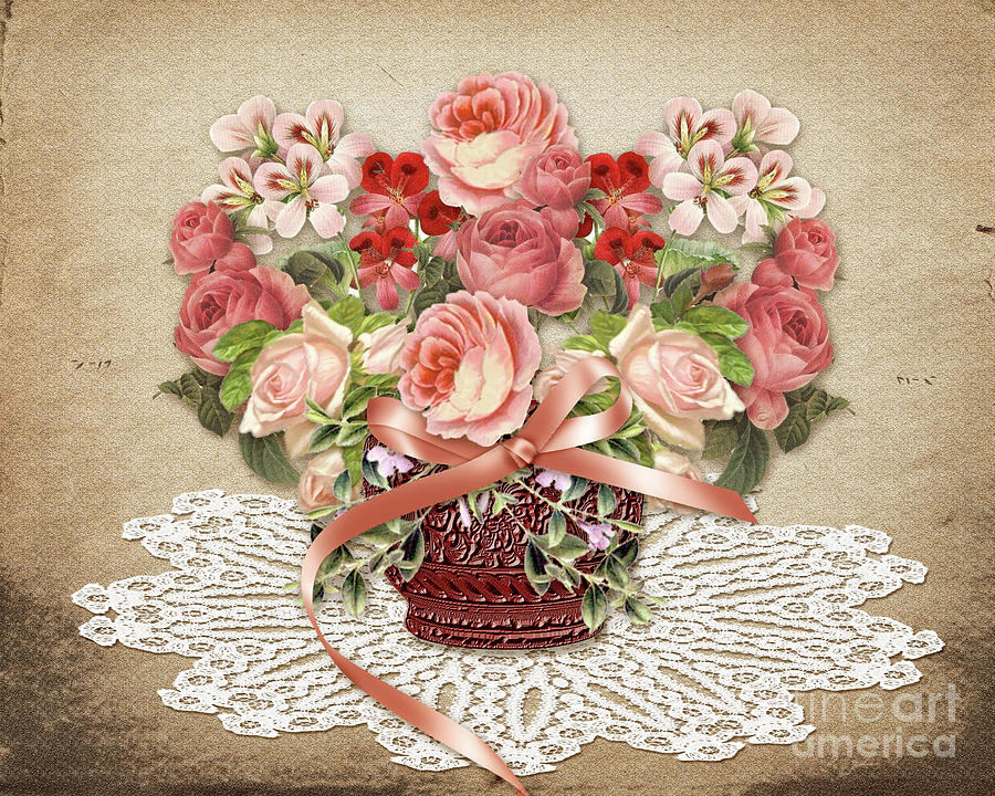 Rose Digital Art - Romantic Victorian Roses by Judy Brand