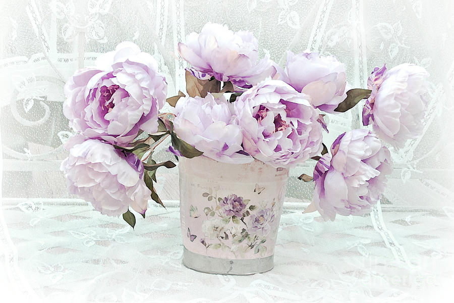 Romantic Lavender Shabby Chic Peonies - Lavender Pink Peonies Photograph by Kathy Fornal