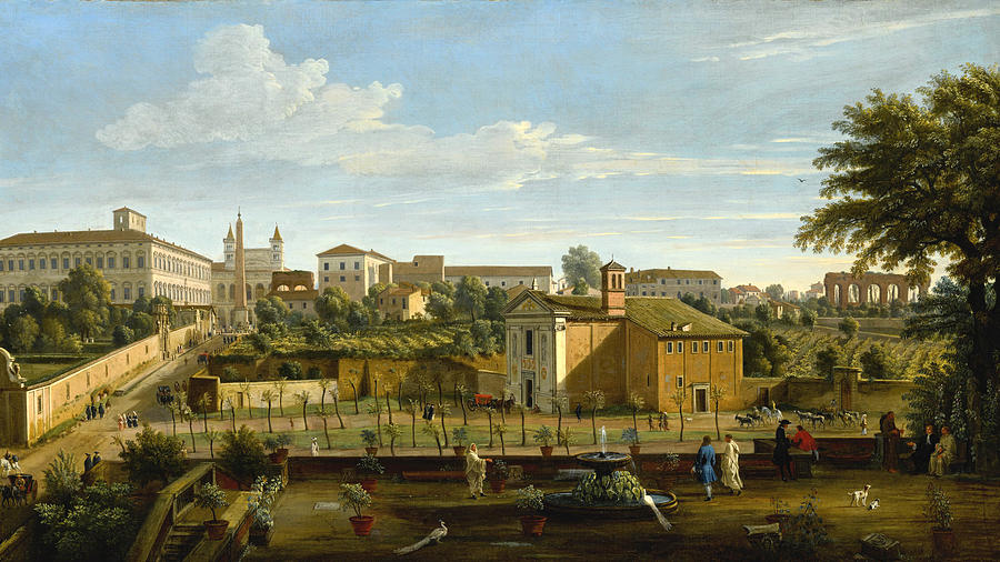 Rome, a view of the Church of Santi Marcellino e Pietro Painting by Gaspar van Wittel