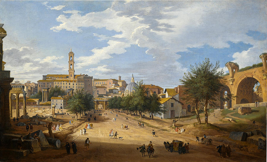 Rome, a view of the forum looking towards the capitol Painting by Giovanni Paolo Panini