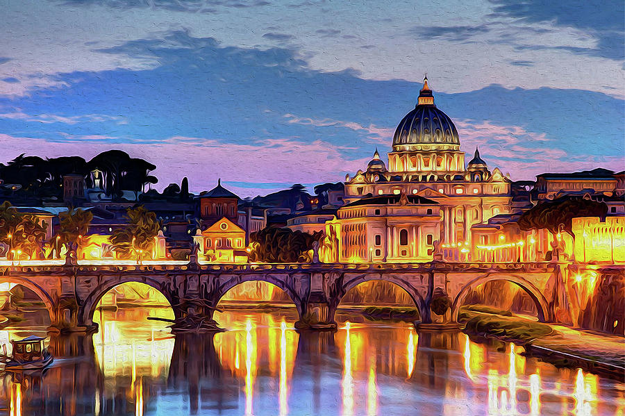 Rome and the Vatican City at night  Painting by AM FineArtPrints