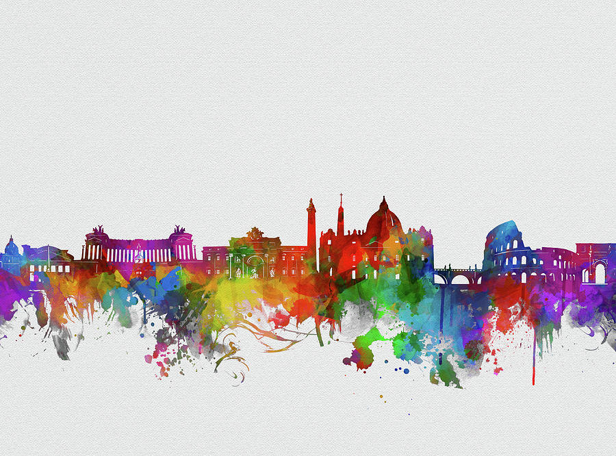 Rome City Skyline Watercolor 2 Digital Art by Bekim M