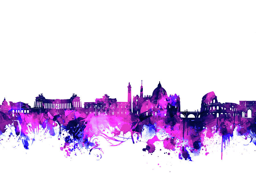 Rome City Skyline Watercolor Purple Digital Art
