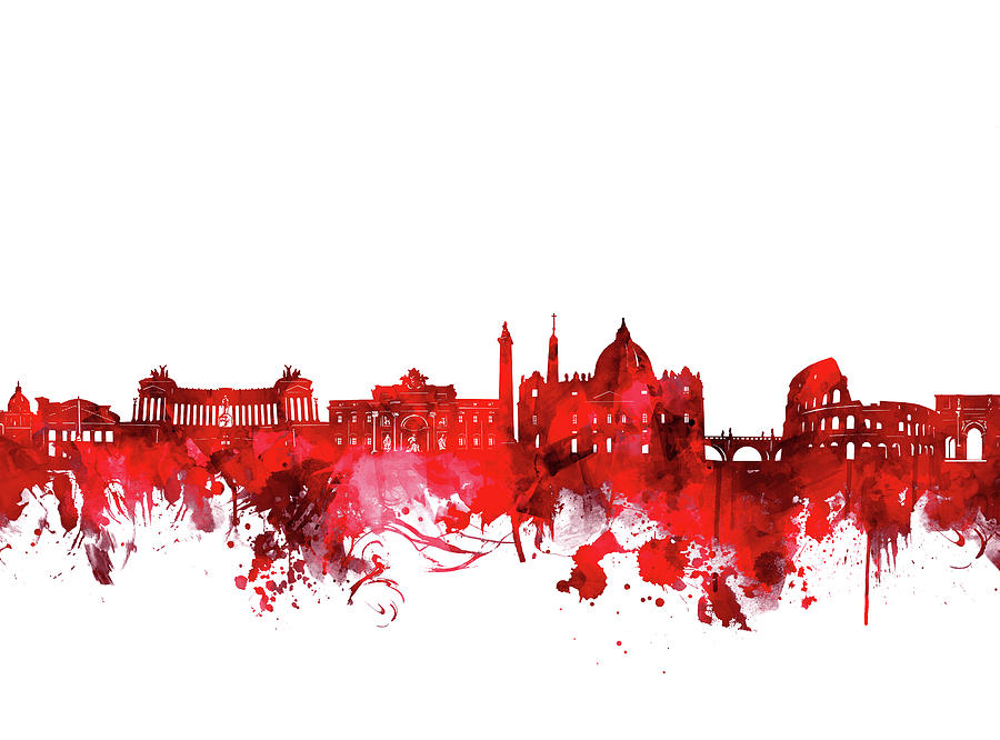 Rome City Skyline Wateroclor Red Digital Art by Bekim M